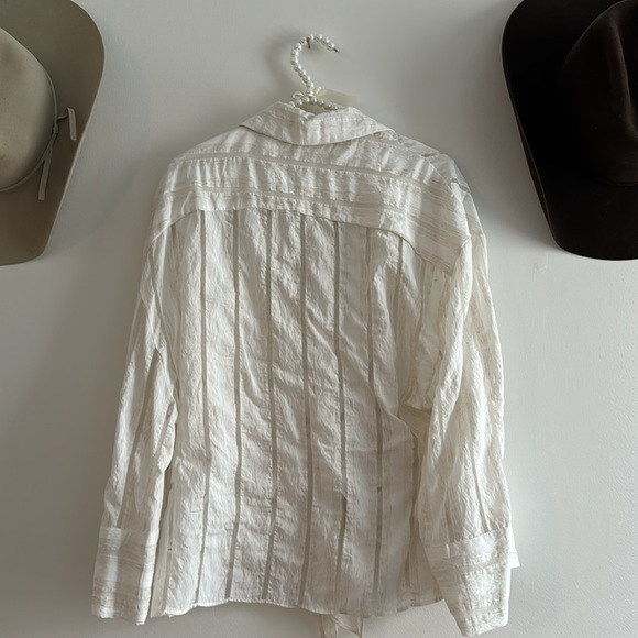 Zara Linen Blouse w Sheer Stripes - Picture 2 of 3